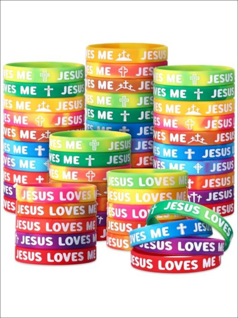 100 Pcs Jesus Loves Me Bracelets Silicone Christian Religious Wristbands